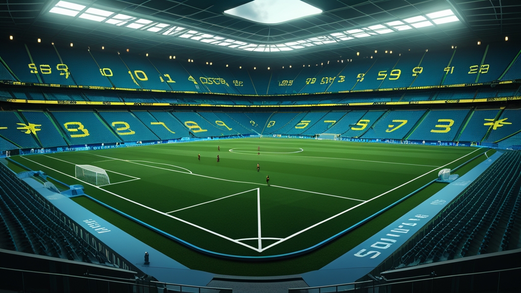 a soccer stadium with data analytics overlay