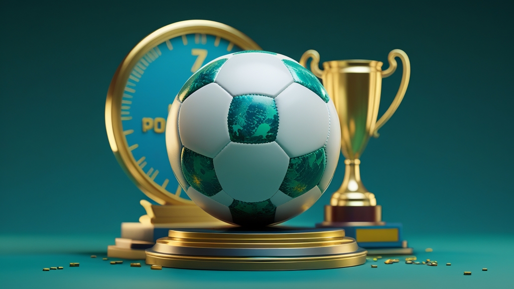 soccer ball with statistics and trophy